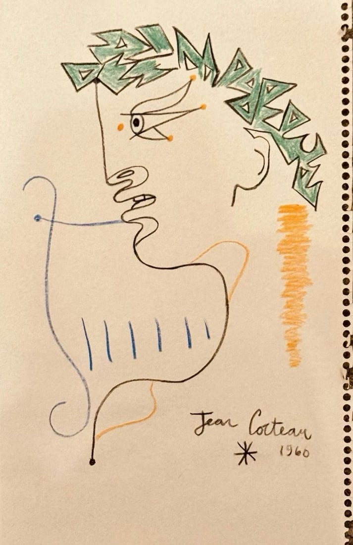 Jean Cocteau: Crayon on Paper 14 x 8 inches 1960.