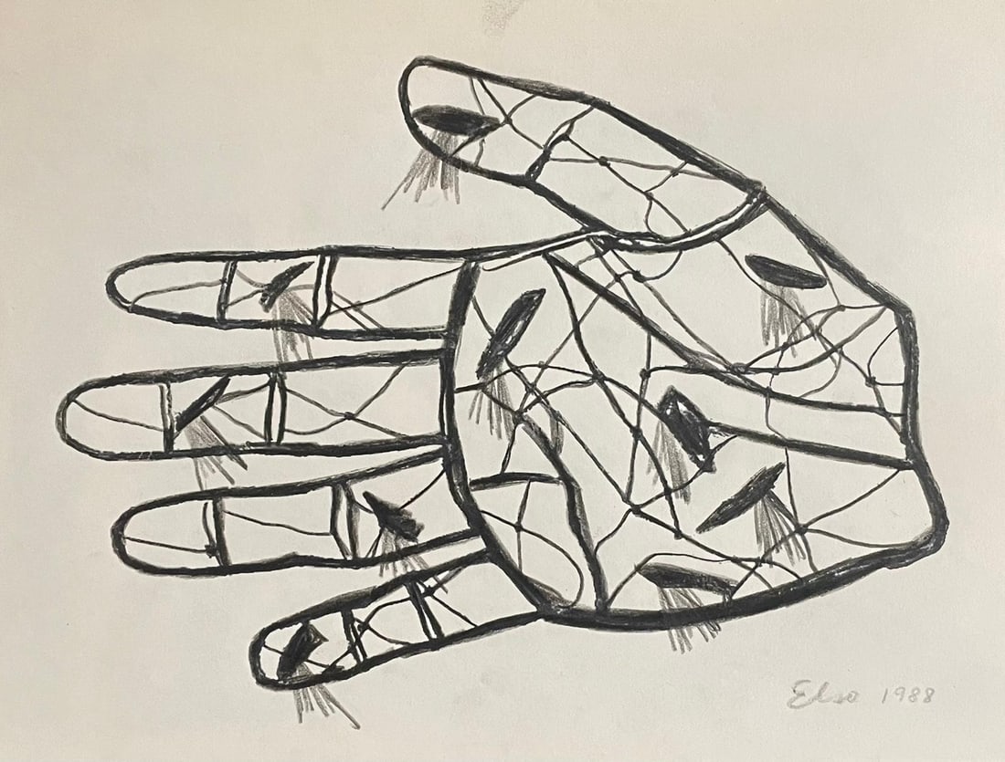 Juan Franisco Elso " The creative hand": Crayon on Paper. 8.5" x 12 inches. 1988.