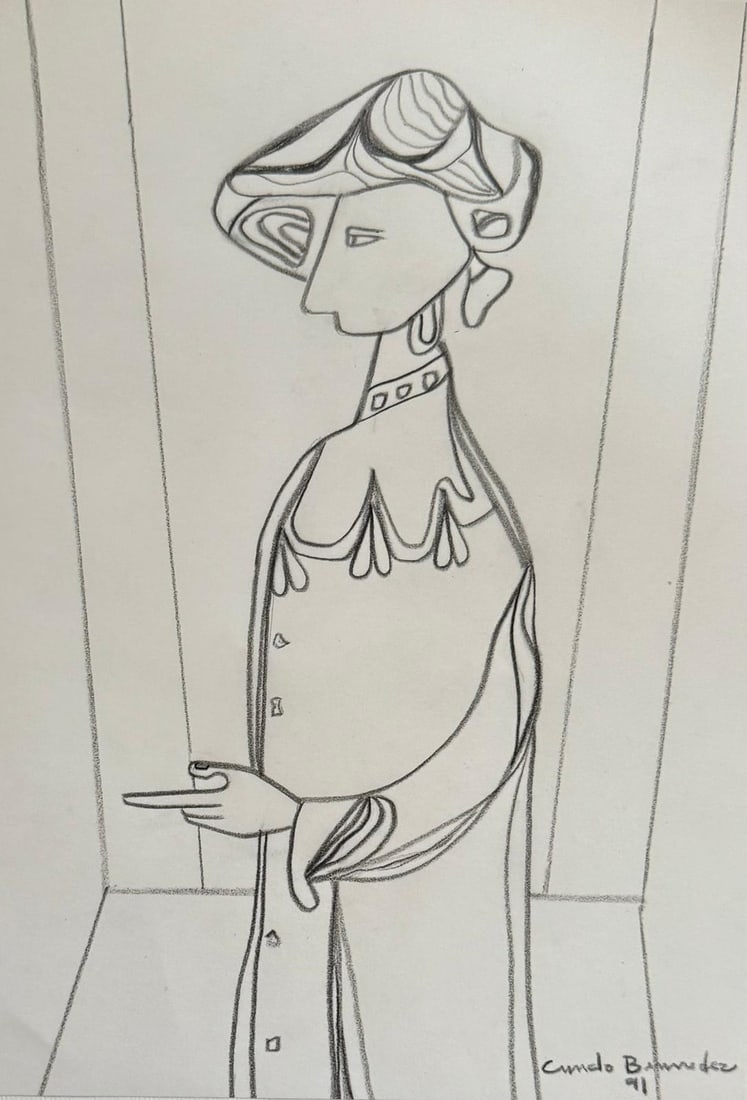 Cundo Bermudez (Sketch): Crayon on Paper. 13 x 9 inches.
