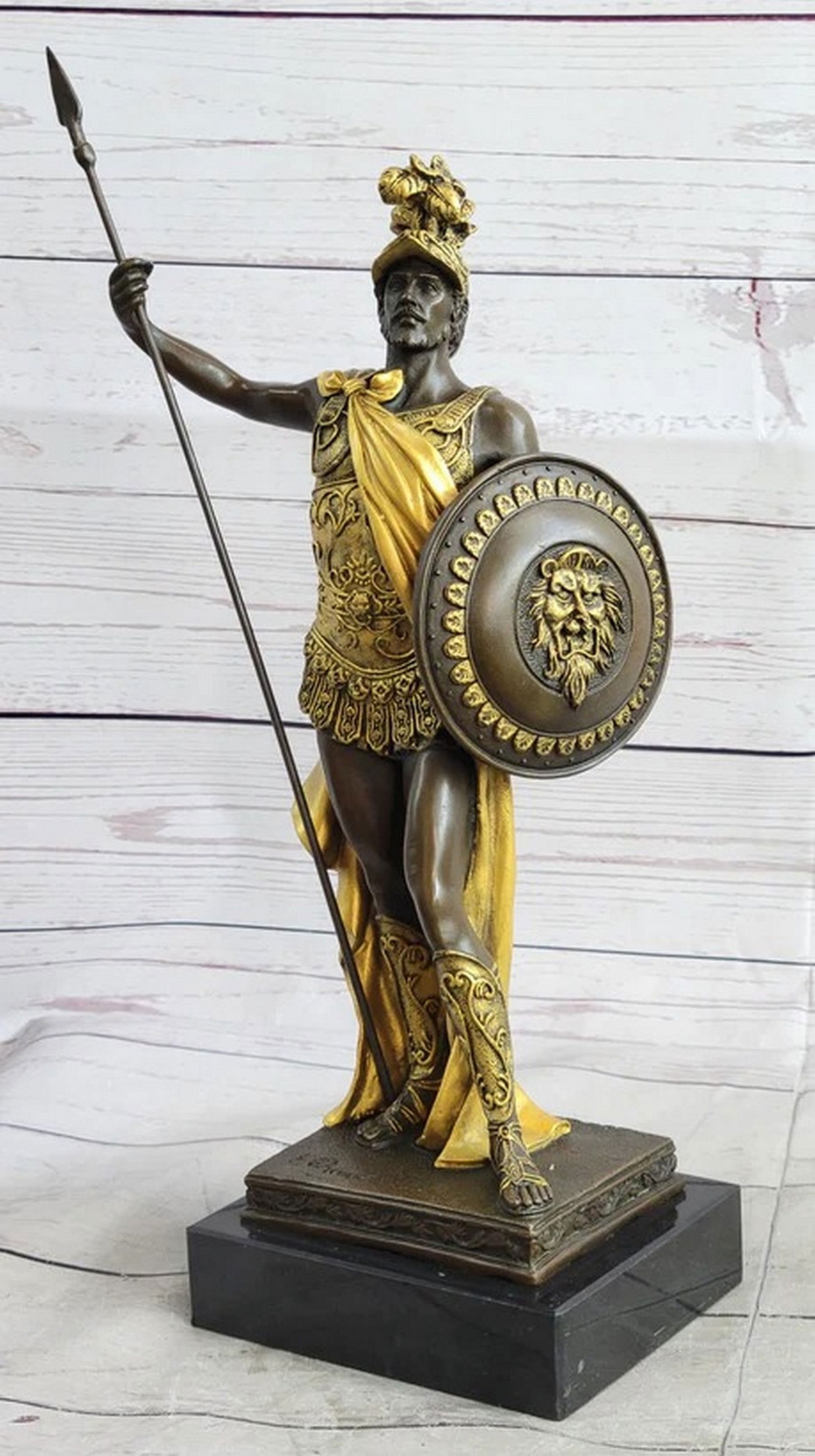 King Leonidas Greek Hoplite Warrior Bronze Statue Sculpture Figure Gold Patina 14" x 6" (1 of 4)
