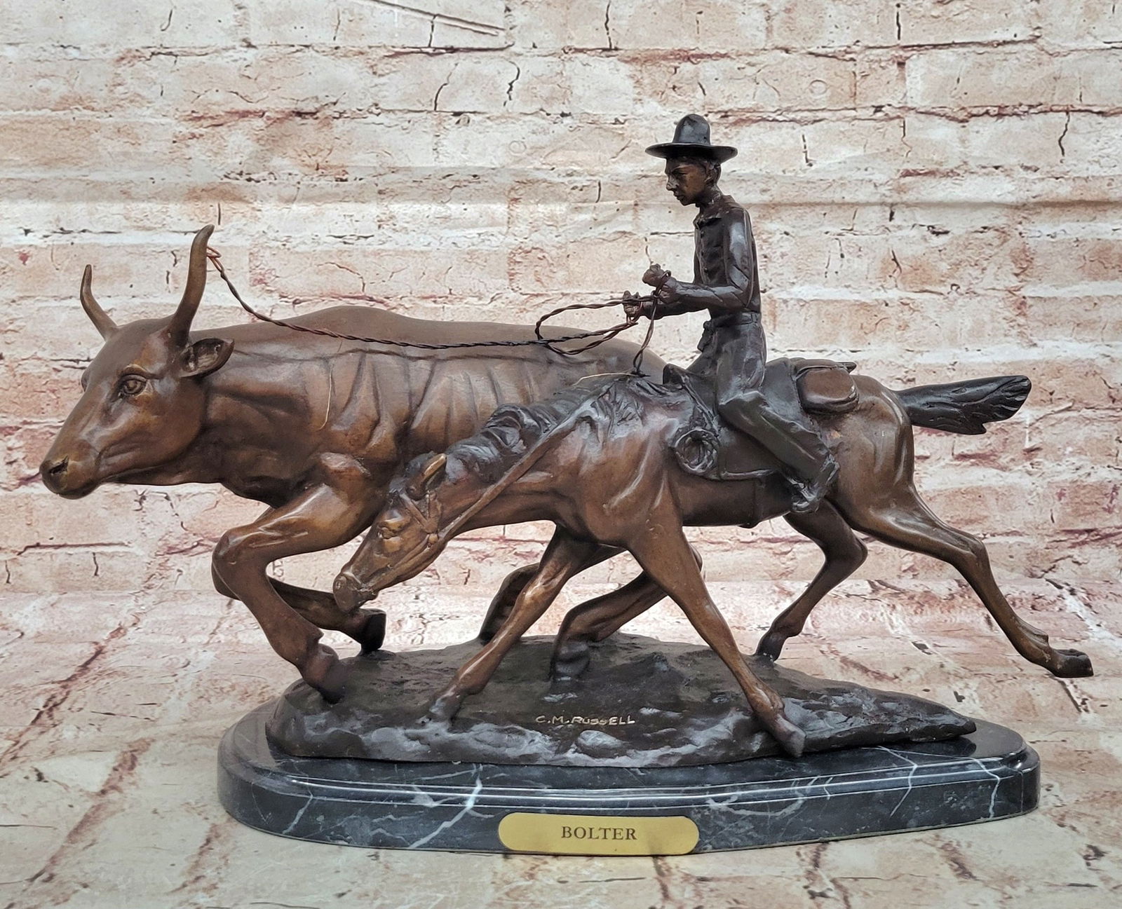 Frederic Remington BOLTER Western Cowboy Cattle Drive Bronze Statue Sculpture 13" x 17" (1 of 4)