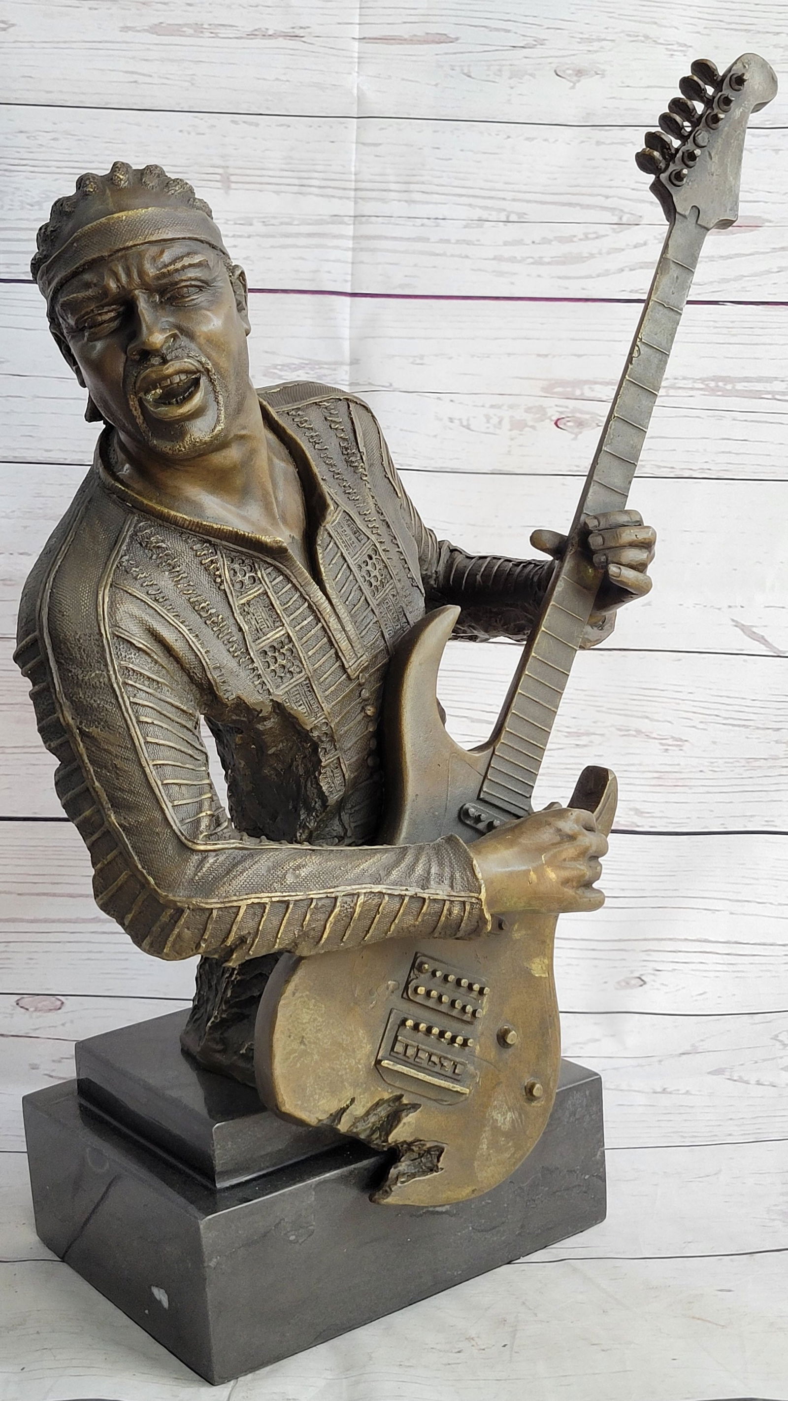 Jimi Hendrix Guitarist Musician Bronze Statue Sculpture Figure 18" x 17" (1 of 3)