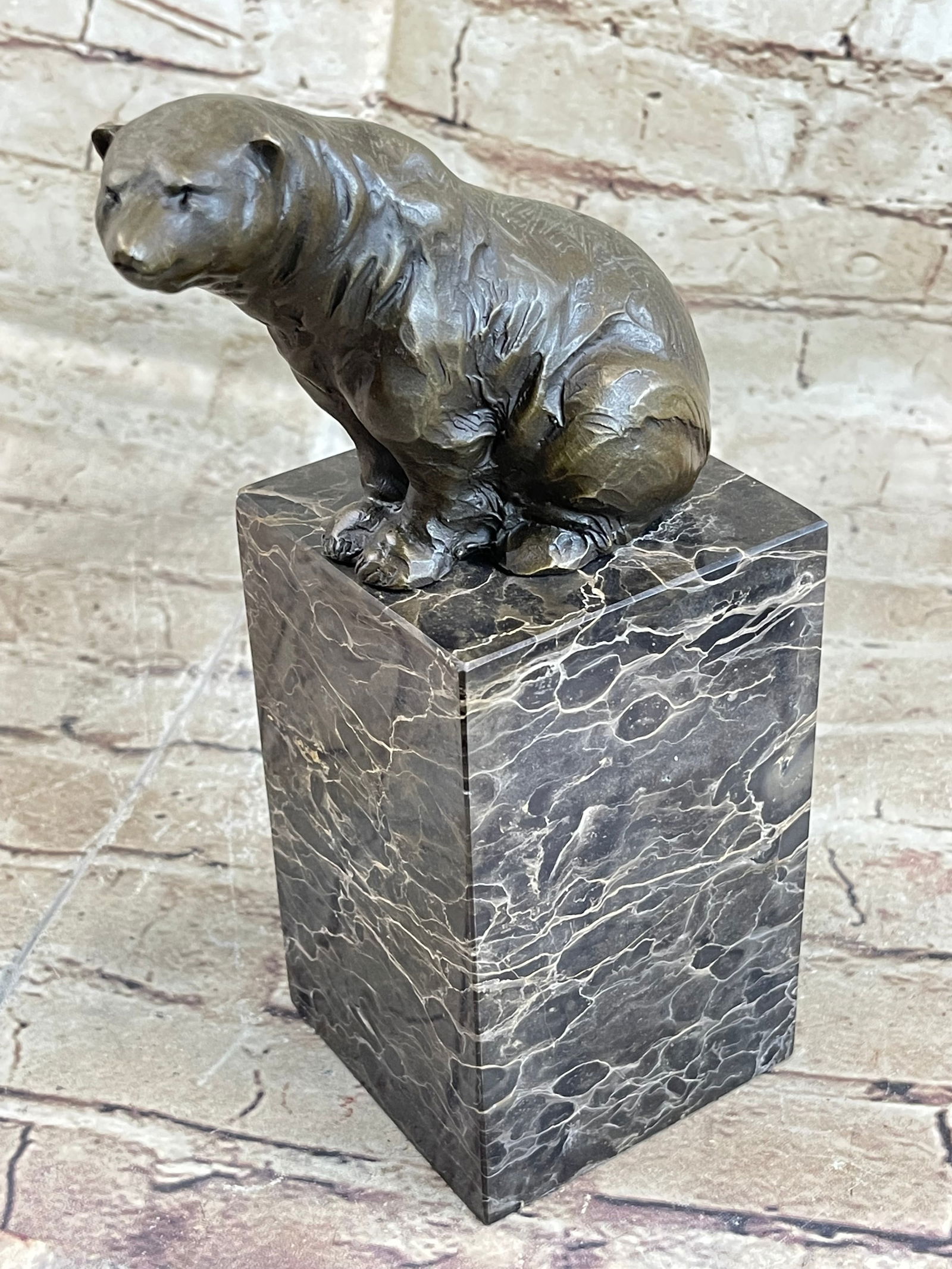 Handmade Signed Sitting Polar Bronze Bookend Book End Marble Sculpture Statue: Bronze Dimensions with Marble Base: Height 9" X Width 3"Marble Dimensions:3" X 3"Height without base:4"Weight:7 LBSOriginal or Reproduction: Original