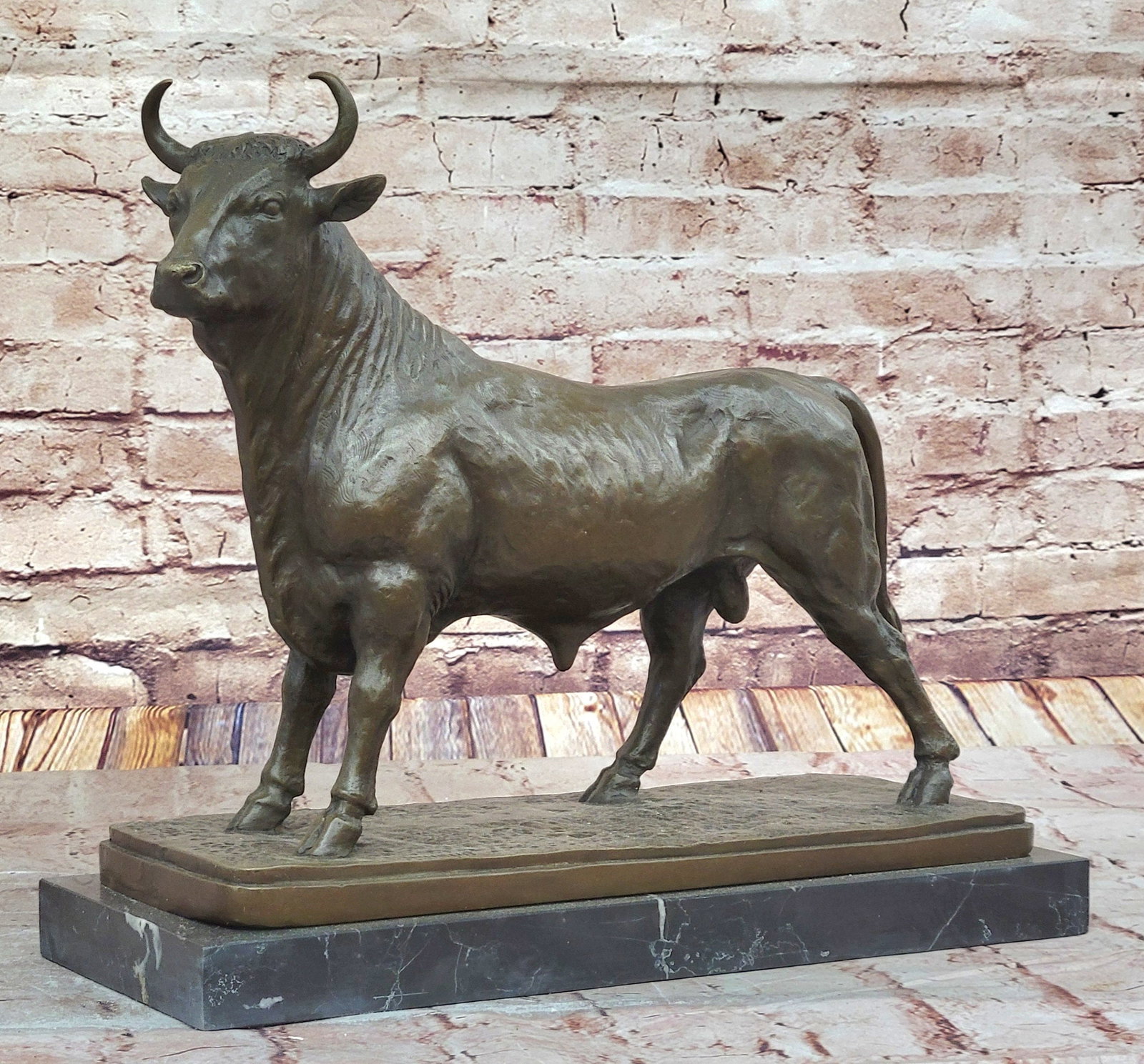 Majestic Bronze Bull by L. Bonheur ? Timeless Animal Sculpture for Collectors: Bronze Dimensions with Marble Base: Height 14" X Width 15.5"Marble size:15.5" X 7"Height without base:13"Weight:30 LBSOriginal or Reproduction: Reproduction
