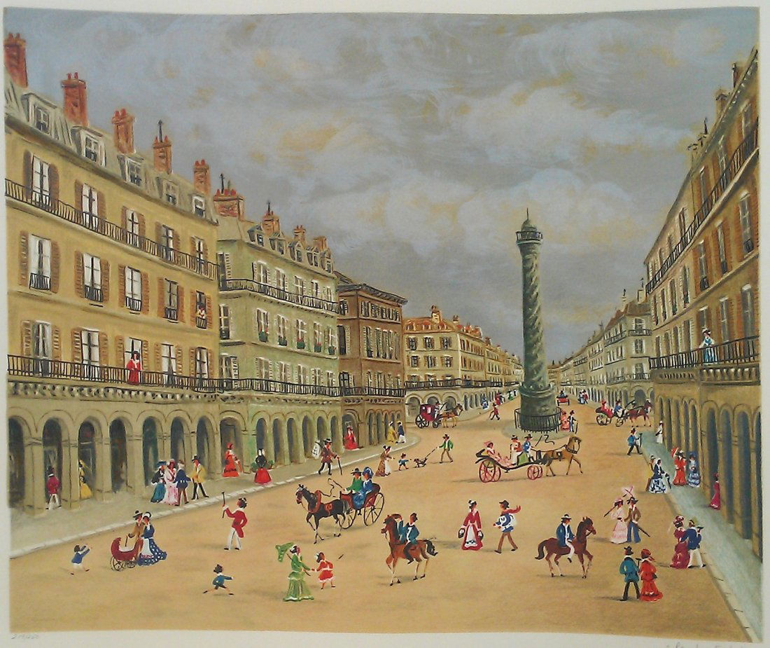 CLAUDE TABET (1924-1979) French: Artist: Claude Tabet, French (1924 - 1979) Title: La Grande Place Year: Circa 1975 Medium: Limited edition Numbered Lithograph, signed and numbered in pencil Edition: 219/250 Size: 22 in. x 30 in.