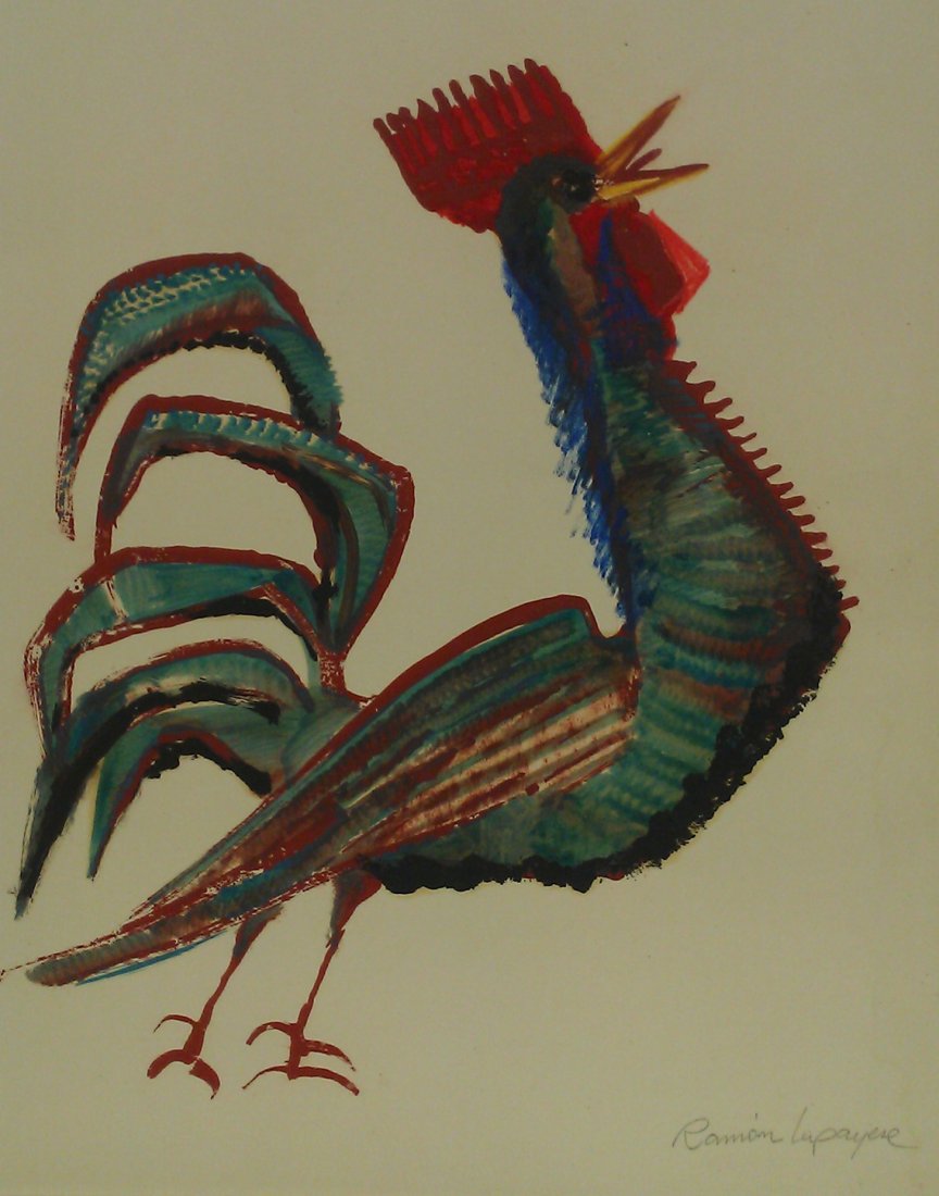 JOSE RAMON LAPAYESE: JOSE RAMON LAPAYESE DEL RIO (Spanish, born 1928) original signed mixed media painting 18" x 22"