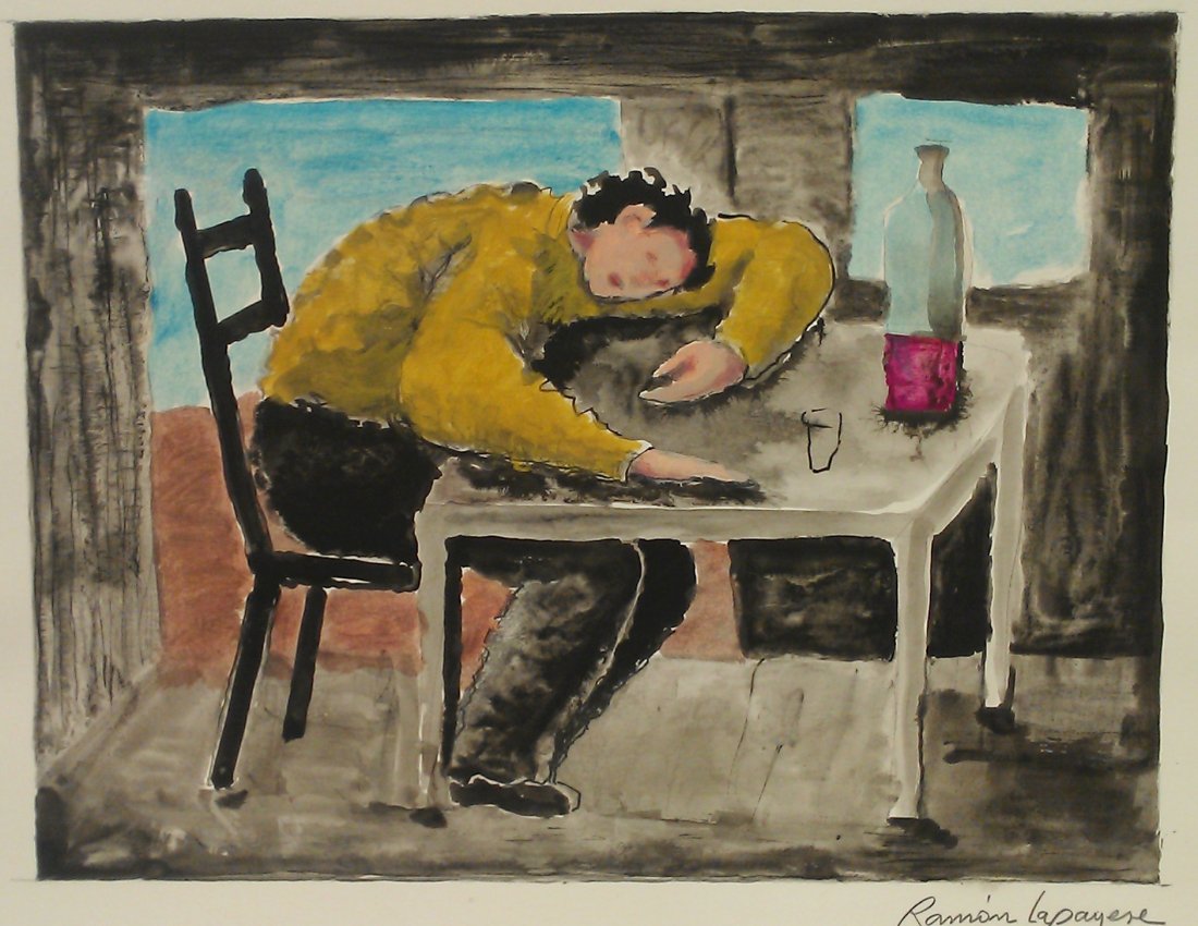 JOSE RAMON LAPAYESE: JOSE RAMON LAPAYESE DEL RIO (Spanish, born 1928) original signed & dated 1982 water color painting 23" x 18"