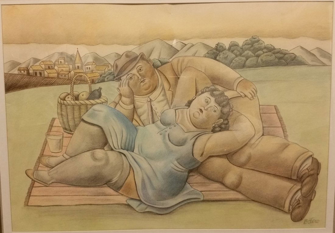 FERNANDO BOTERO PASTEL ON PAPER PAINTING: FERNANDO BOTERO PASTEL ON PAPER PAINTING 27.25" X 19.25" WITH COA