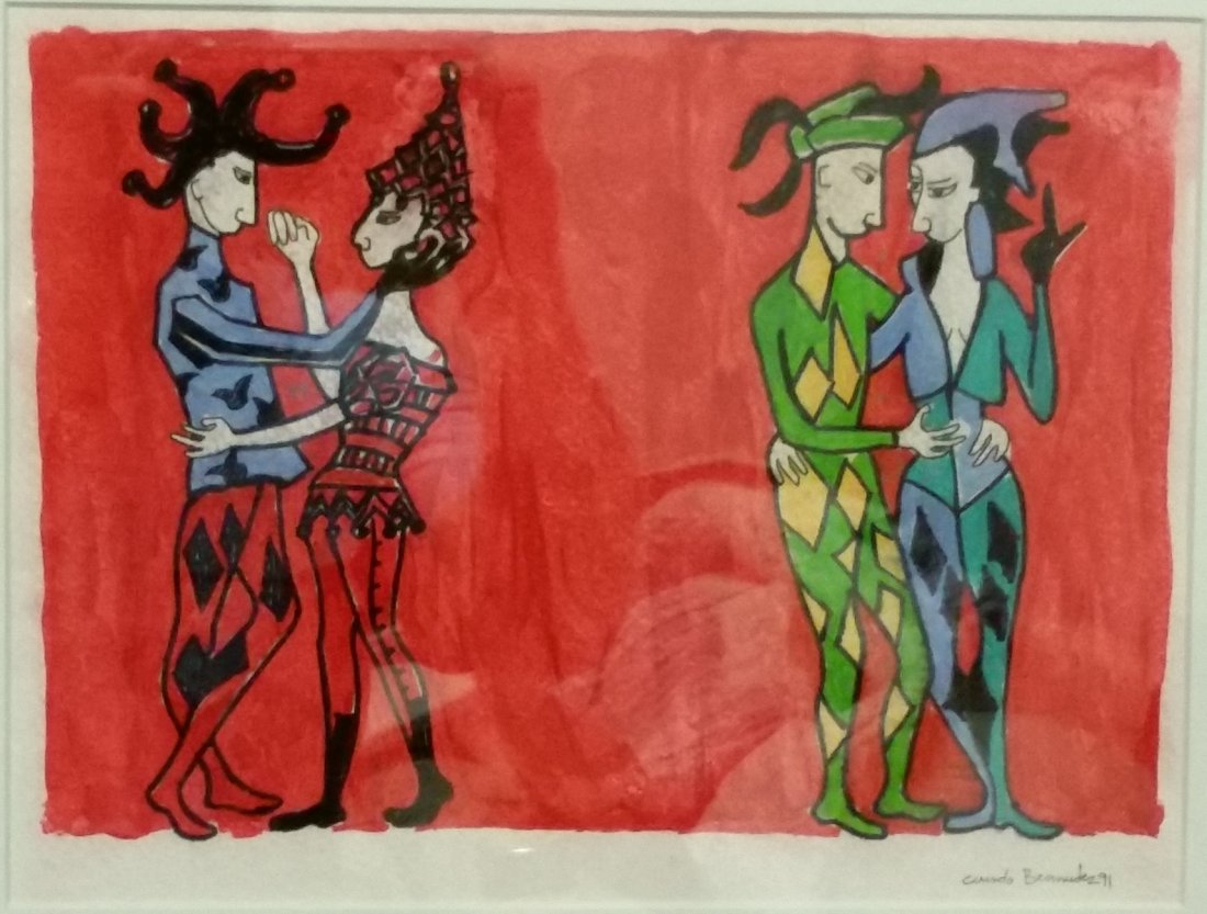Cundo Bermúdez (CUBAN 1914-2008): WATERCOLOR ON PAPER WITH DIDICATORY AND COA 11.50" X 8.75"