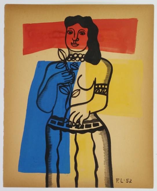 Fernand Leger: gouache on paper, year 1952 Dimensiones: 10.5" x 8.5"