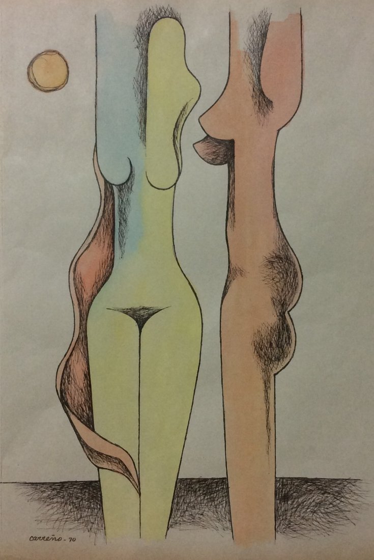 MARIO CARRENO (Cuban 1913-1999): Medium: Mixed Media on Paper, Date: 1970 , Size: 14 ½" x 9 ½"