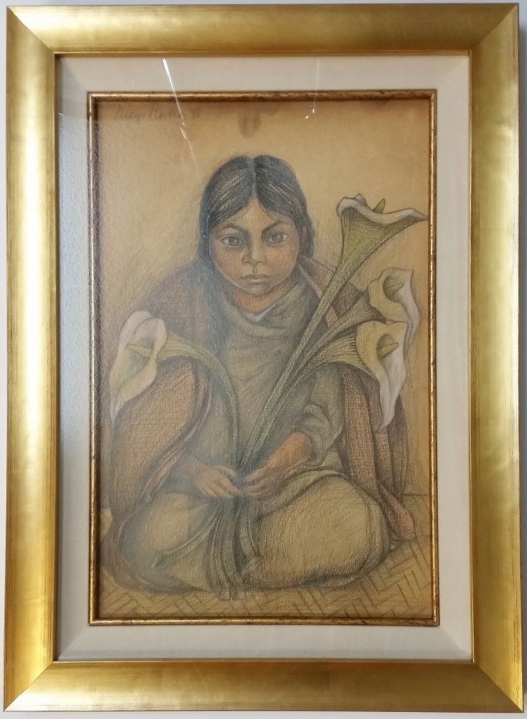 DIEGO RIVERA: Diego Divera Mixed Media on paper, year 1935, Dimensions 17" x 11.50" WITH COA