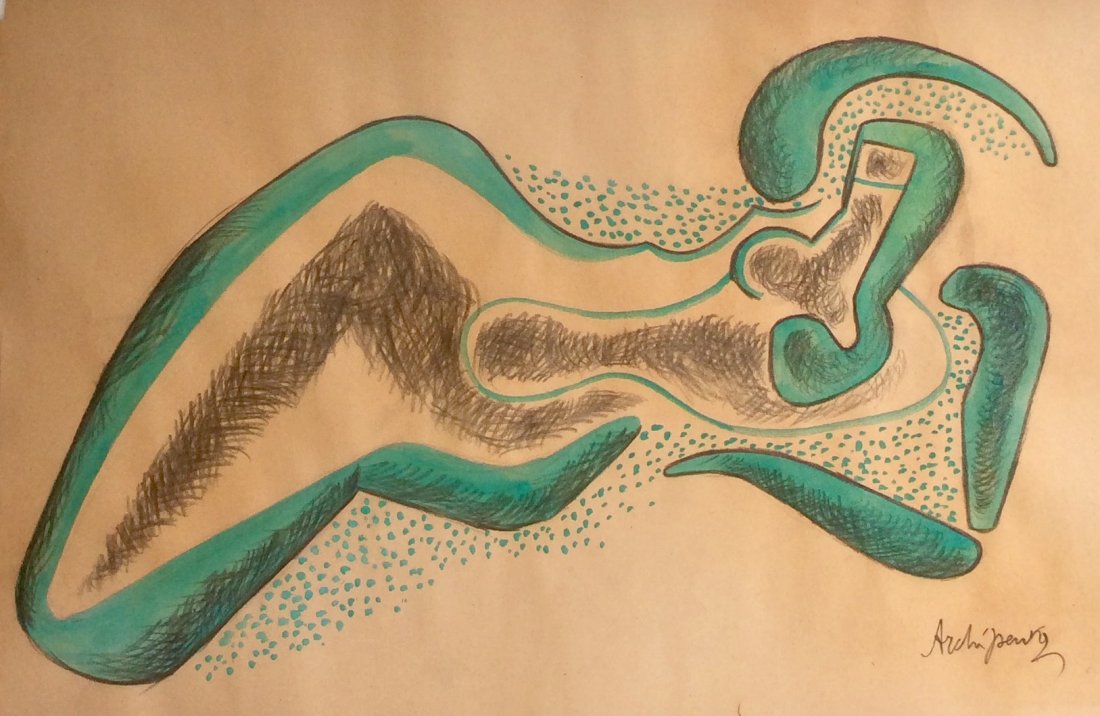 ALEXANDER ARCHIPENKO (Russian 1887-1964): Mixed Media on Paper, Date: 1920s, Size: 17 x 12 in,