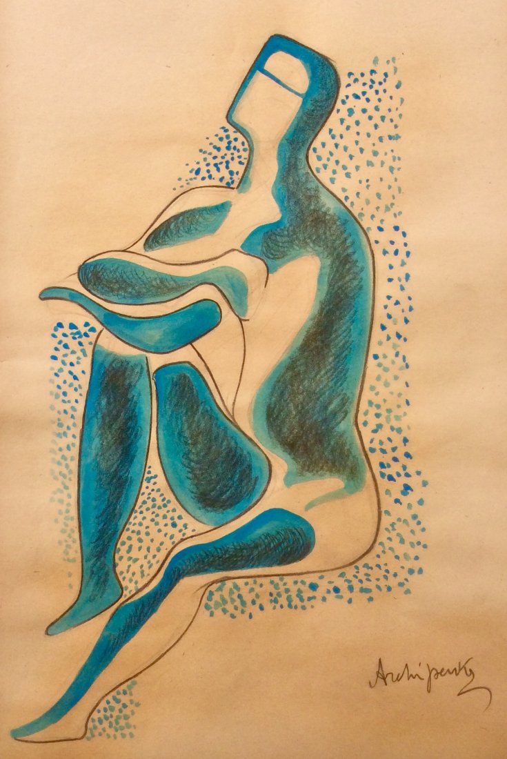 ALEXANDER ARCHIPENKO (Rusian 1887-1964): Mixed Media on Paper, Date: 1920s, Size: 17 x 12 in,