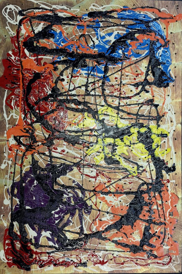 Mathias Goeritz Germany-Mexico (1915-1990): Title: Arribos Dimention: 36x24 in Technique: Gold leaf/painting on wood Date of creation: 1976 signed and date on the back Provenance: Hugo Arguelles friend of the artist, gift from the artist, Coa f