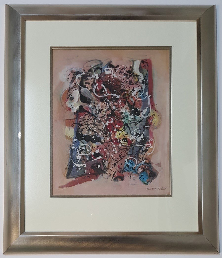 Jackson Pollock: MIXED MEDIA ON PAPER, 14" X 11"