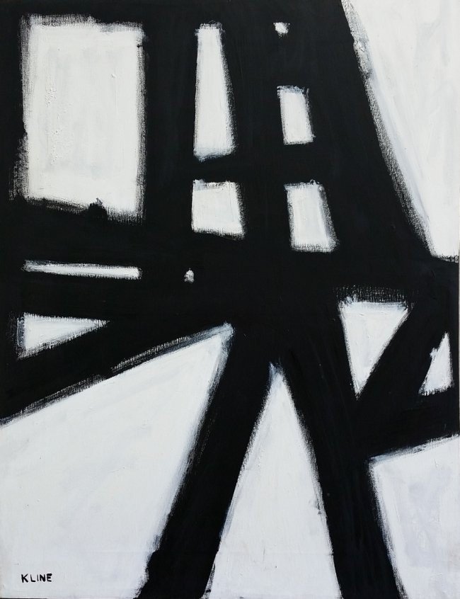 Franz Josef Kline (American, (Attrib) (1910-1962): OIL ON CANVAS SIGNED, 34" X 26", Stark Abstract Composition rendered in thick black brush strokes.WITH PROVENANCE from the estate of Gladys Backman stable Gallery New York 1960.