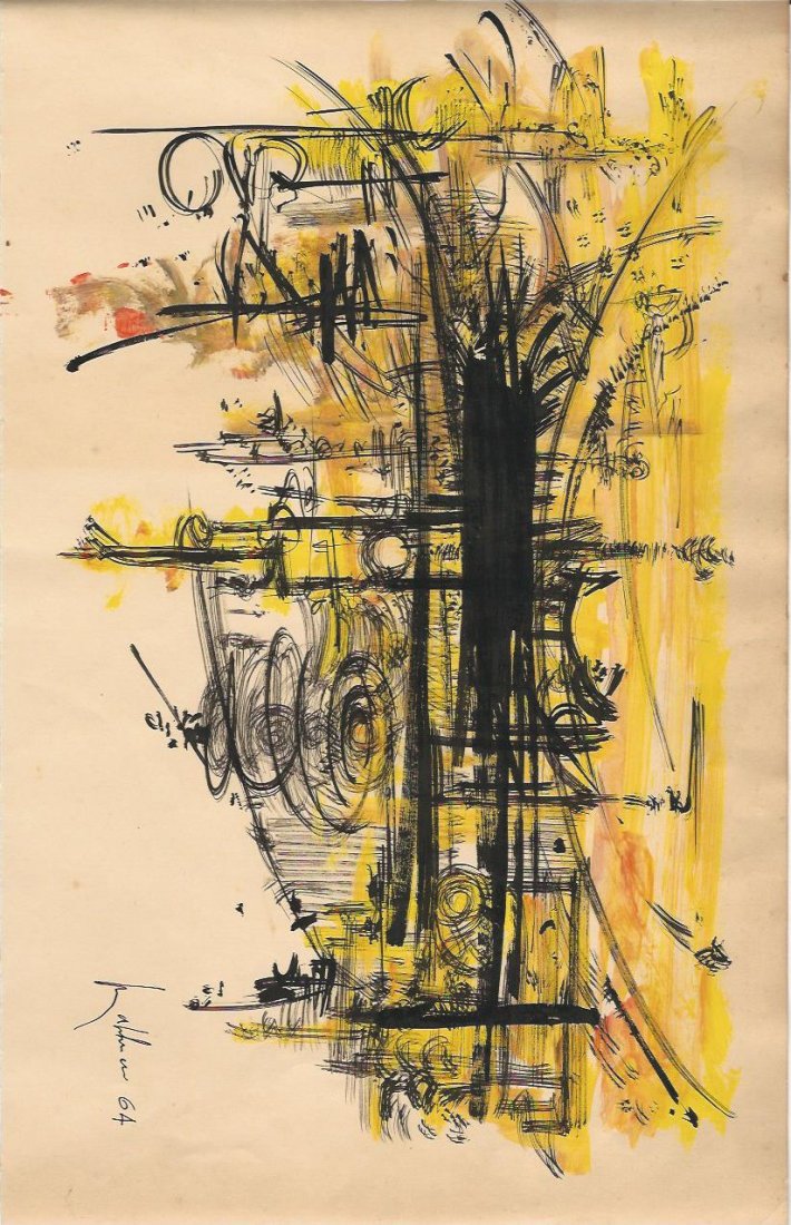 GEORGES MATHIEU (French, 1921-2012): Title: Untitled, Medium : Mixed Media on Cardboard, Date : 1964, Size : 11 x 18 in, Private Collection Miami, Fl. USA.