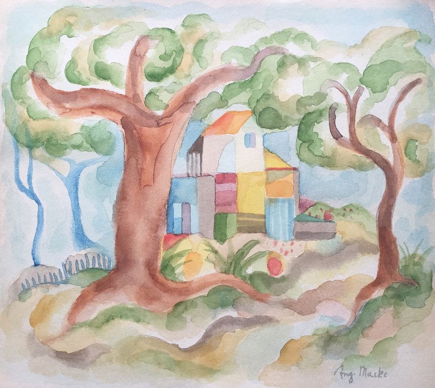 WATERCOLOR LISTED ARTIST AUGUST MACKE: SIGNED AUGUST MACKE WATERCOLOR ON PAPER UNDATED 11,1/4" X 12,1/4"