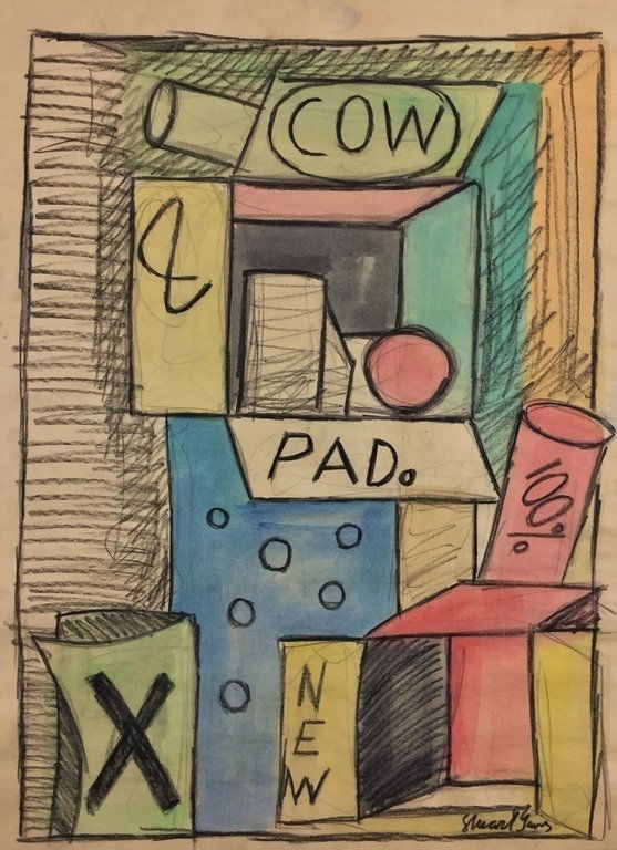 STUART DAVIS (American, 1892-1964): Medium: Pastel on Paper, Date: 1930s, Size: 24 x 18 in. COA Latin American Art (Framed Art) Private Collection.