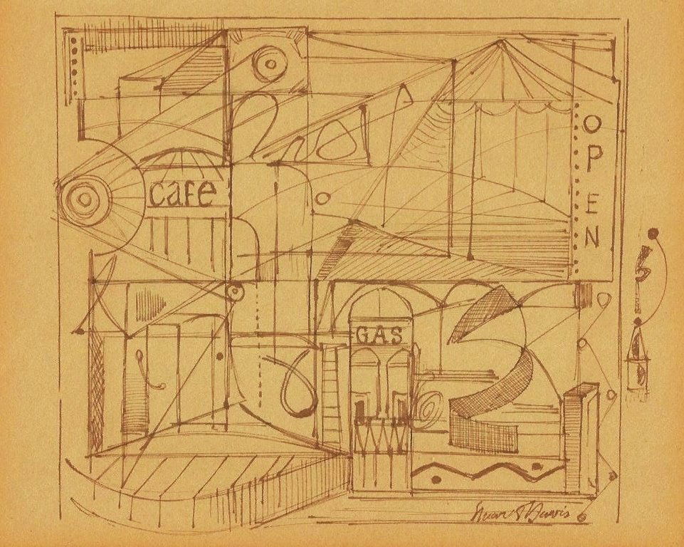 STUART DAVIS (American, 1894-1964) (Attrib.): Medium: Ink on Paper, Date: 1950s, Size: 11 x 14 in. Private Collection. (Framed Art)