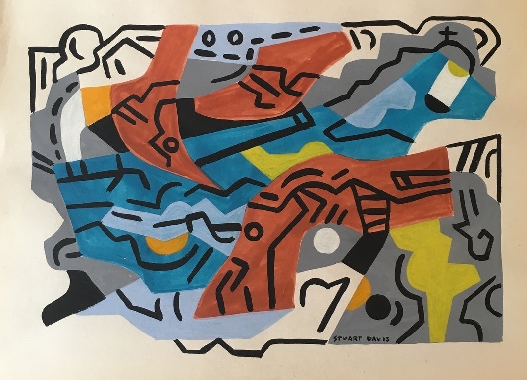 STUART DAVIS: SIGNED STUART DAVIS GOUACHE ON PAPER 10.5" 14.5"