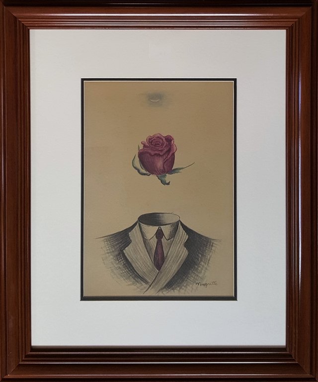 Rene MAGRITTE (1898-1967): Watercolor on paper, 13.25 x 9.5 in. Signed on bottom right. Excellent condition. Framed. Private collection.