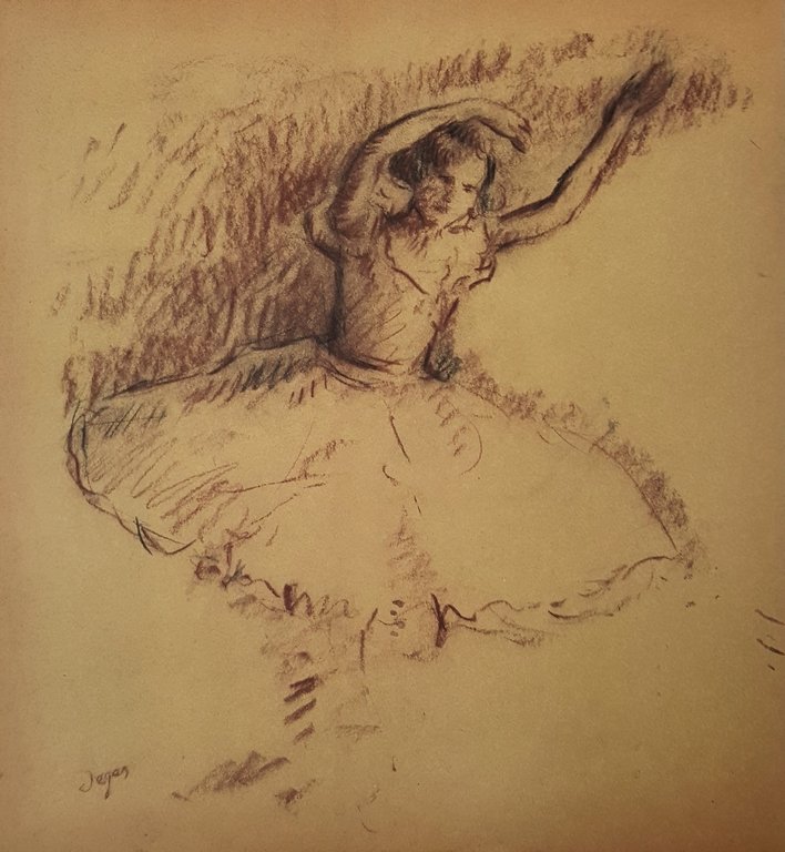 Edgar Degas(1834-1917). France: Mixed media on paper 12.3/8 x 11.1/2 in. Signed on bottom left. Excellent condition. Framed. Private collection.