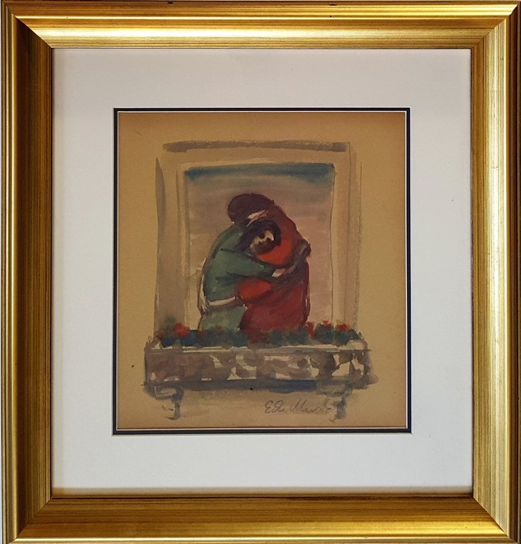 Edvard MUNCH (1863-1944): Gouache on paper, 12.3 x 11.3 in. Signed on bottom right. Excellent condition. Framed. Private collection.