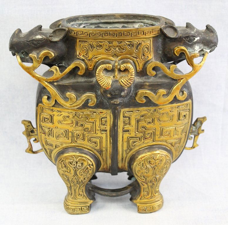 Fine Chinese Archaistic Gilt Bronze Censor (1 of 2)