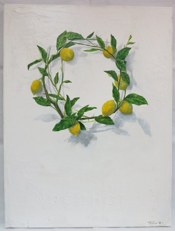 OIL ON CANVAS UNKNOWN ARTIST: "LEMONS" 31.50" X 24" , EXCELLENT CONDITION