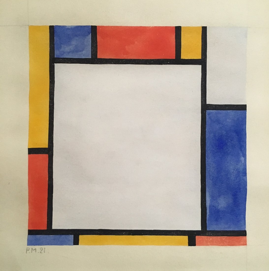PIET MONDRIAN DUTCH ART: WATERCOLOR ON PAPER 11.5 X 11.25 INCHES DATED 1921