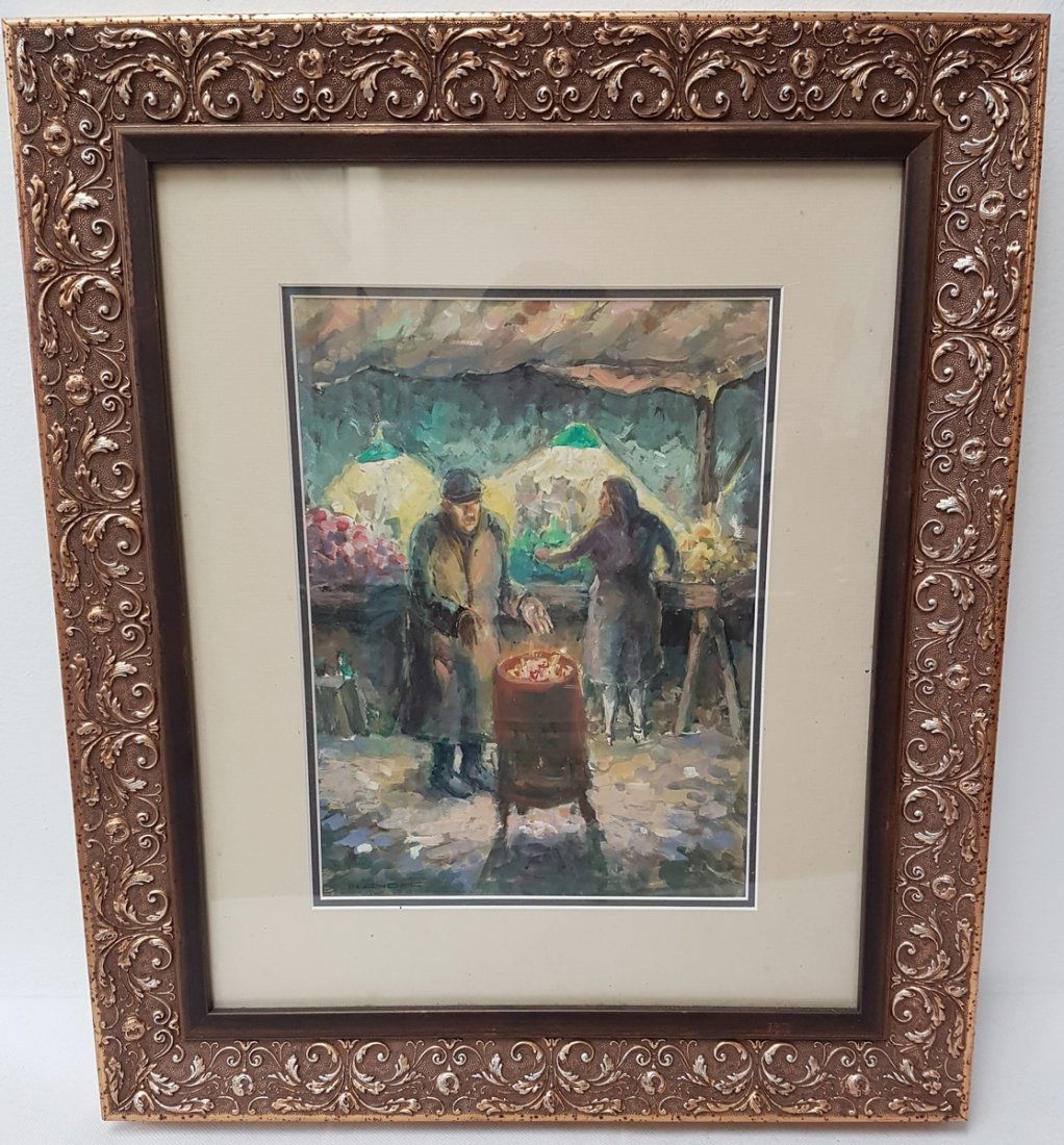 ALBERT ANDRE MIXED MEDIA PAINTING: ALBERT ANDRE MIXED MEDIA ON BOARD FRAMED PAINTING 12" X 9"