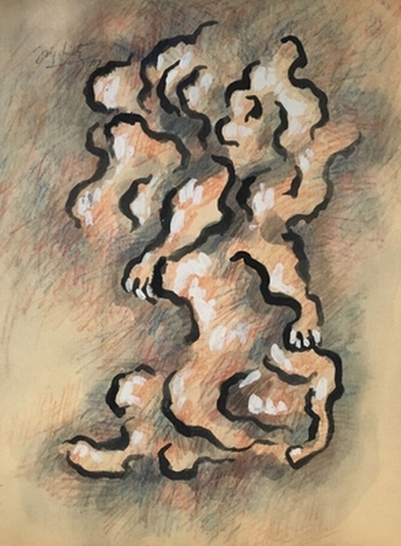 JACQUES LIPCHITZ LITHUANIA: Mixed media on paper, dated 1939, 14 x 10 3/8 inches. Good condition