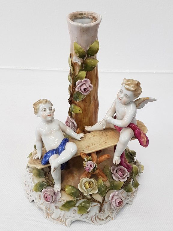 CAPODIMONTE PORCELAIN ANGELS LAMP VASE (1 of 2)