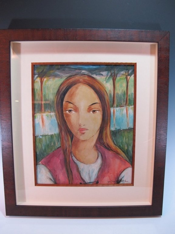 Victor MANUEL (1897-1969) with cert.: Gouache on Paper Gitana 17 x 14 Certificate from Luis Lastra
