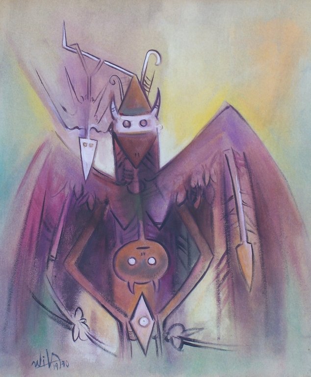 Wifredo LAM (Attrib.) (1902-1982): Mixed media on paper 12-3/8 x 10-3/4 with certificate