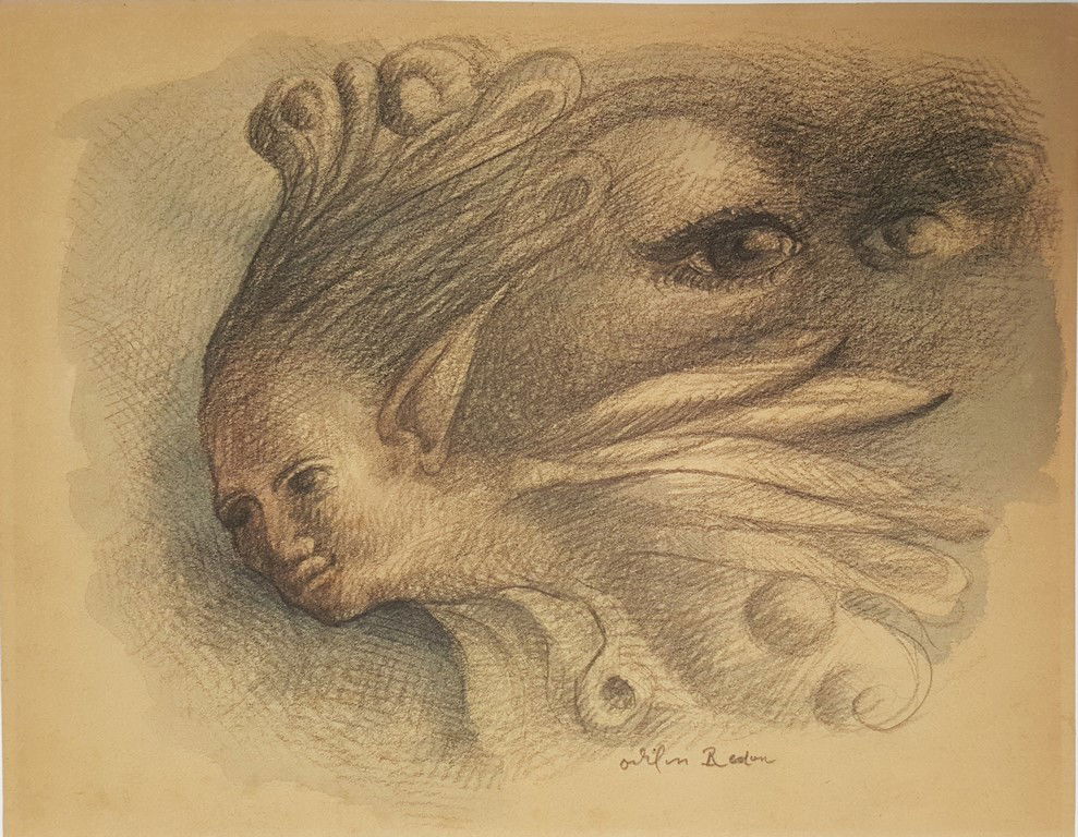 Odilon REDON (attrib.) mixed media on paper signed: Odilon REDON mixed media on paper signed painting, 9.1/4 x 11.3/4 in. Signed on bottom right. Restored. Framed.Private collection