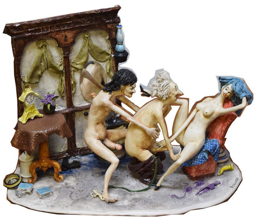 R COLOMBO EROTIC SCULPTURE: R COLOMBO EROTIC PORCELAIN SCULPTURE 13" L X 8.50" H X 8" D