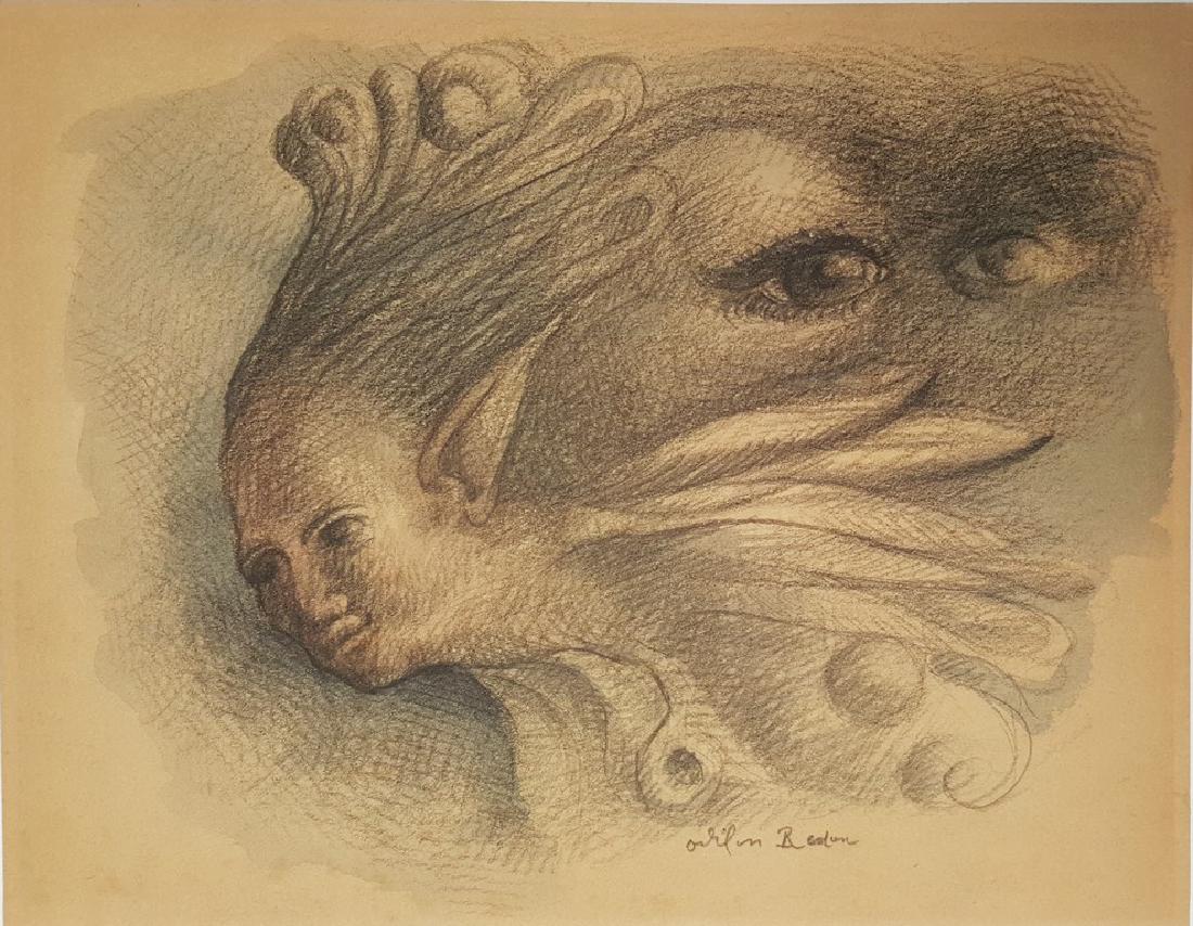 (Attr.)Odilon REDON mixed media on paper signed: (Attr.)Odilon REDON mixed media on paper signed painting, 9.1/4 x 11.3/4 in. Signed on bottom right. Restored. No framed.Private collection