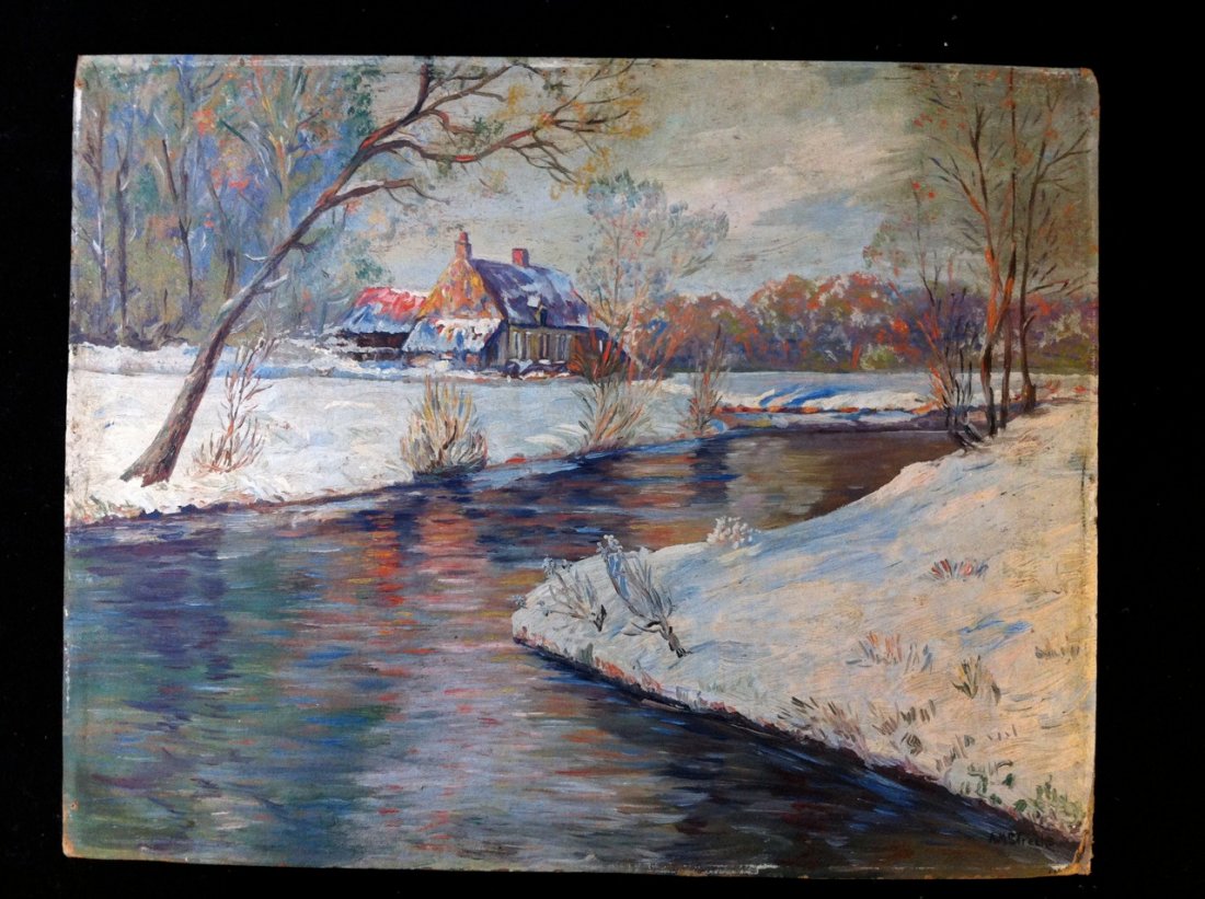 A.M. Streeks - Winter landscape: Artist: Streeks, A.M. Title: Winter landscape Date: c. 1940 Medium: Oil on board Dimensions: 20" x 25.5" Signature: Signed "A.M.Streeks" at lower-right