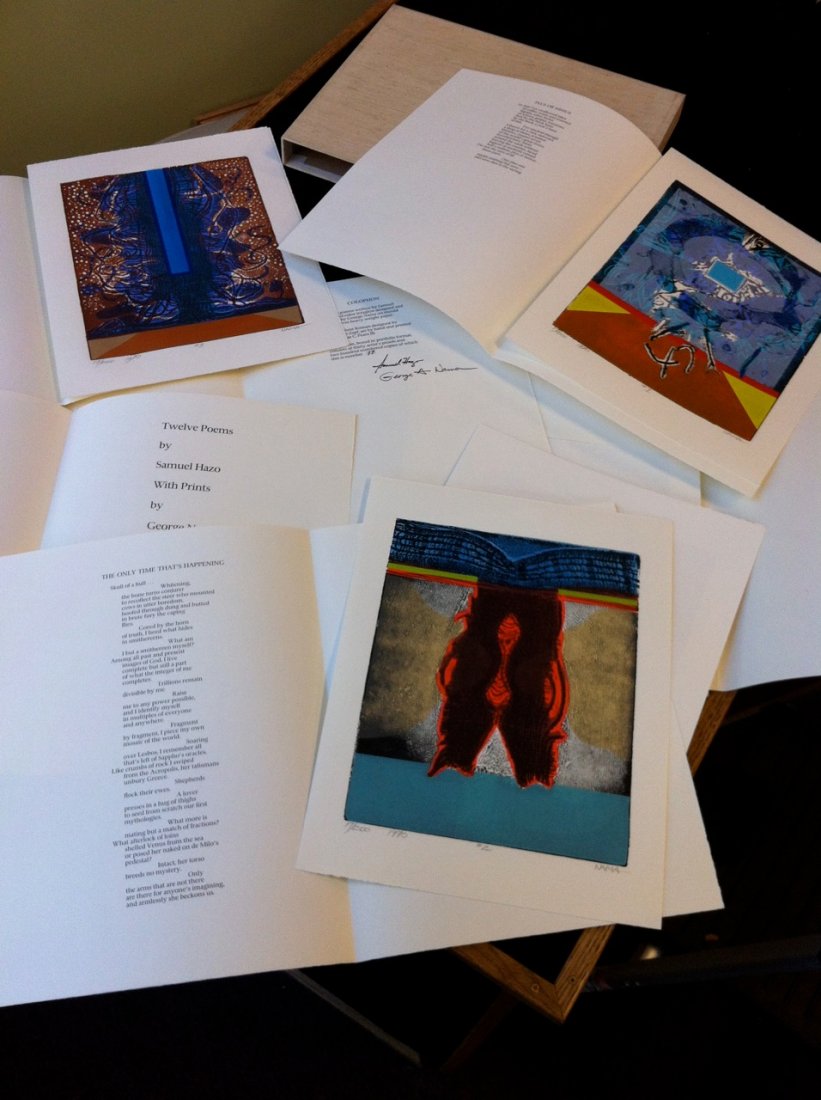 Poems by Samuel Hazo Prints by George Nama (#17): Artist: Nama, George (American, born 1939) Title: Poems by Samuel Hazo Prints by George Nama - Complete 12 print set (#17) Date: 1970 Medium: Colored intaglios Signature: Signed by both artists on col