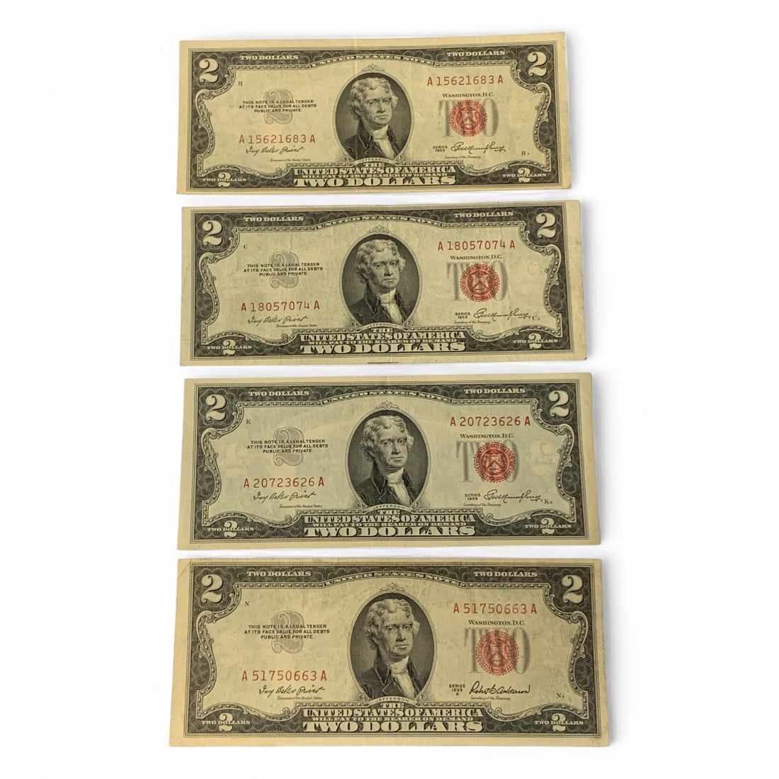 4 1953 Red Seal $2 Notes (1 of 2)