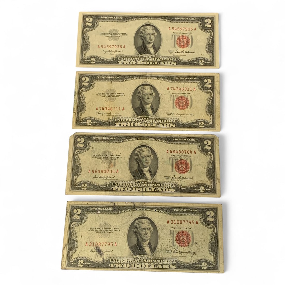 4 1953 Red Seal $2 Notes (1 of 2)