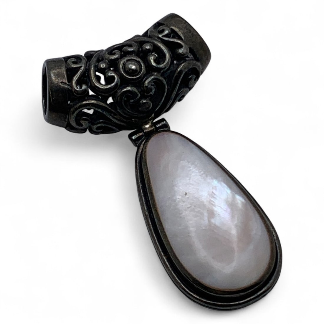 Sterling Silver & Mother Of Pearl Pendant: Marked 925 - 2 1/8" Long - 19.8 Grams