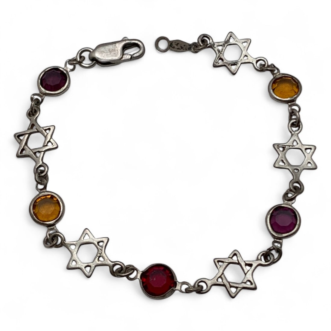 Sterling Silver Bracelet With Colored Stones: Marked 925 - 7 1/8" Long - 4.1 Grams