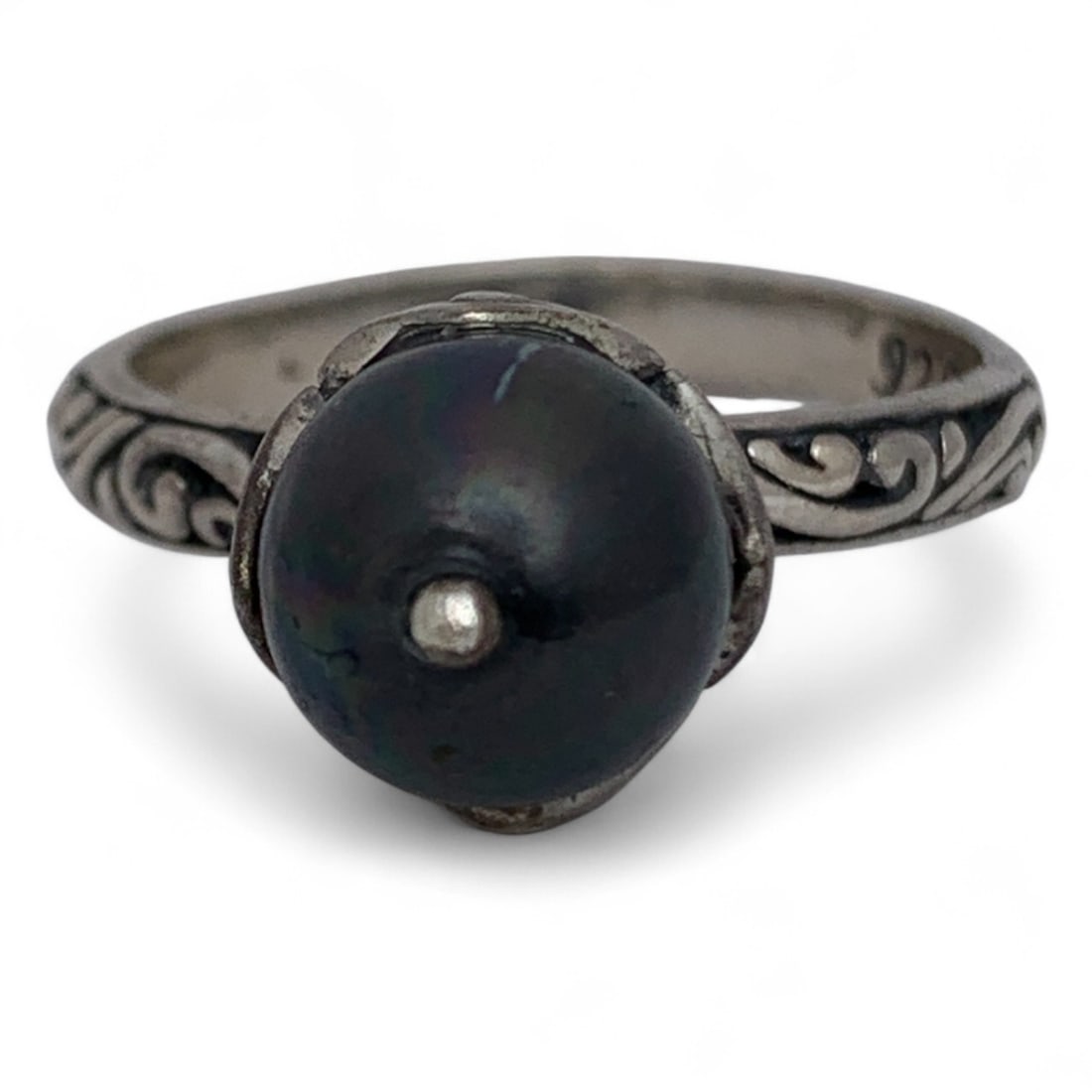 Sterling Silver & Faux Pearl Ring: Marked 925 - Size 10 - 4.5 Grams