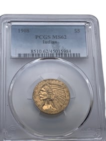 Ms62 1908 Gold $5 Indian Head Coin