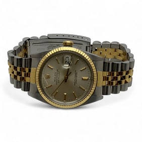 Rolex 18k & Stainless Datejust Watch W Orig Papers