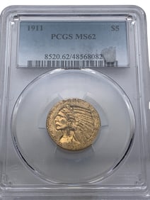 Ms62 1911 Gold $5 Indian Head Coin